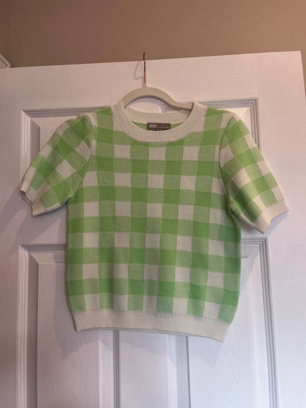 ASOS Green and Cream Check Short Sleeve Knit Top - Kids